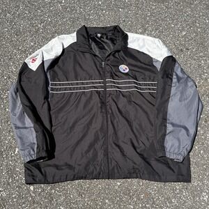 Pittsburgh Steelers Jacket Mens 2XL Black White NFL Football Windbreaker Reebok
